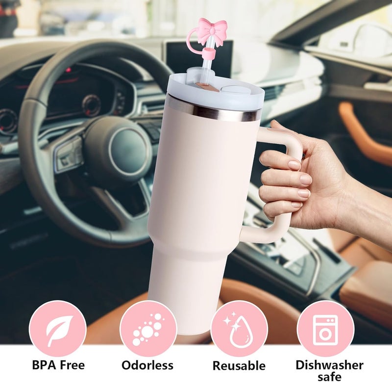 linmaya 6PCS Bow Straw Toppers, Cute Straws Covers for Stanley 30&40 Oz Tumbler with Handle, 10mm Dust-Proof Drinking Straw Dispensers Straw Topper Cap for Girls Kids (Black Bow) - Image 4